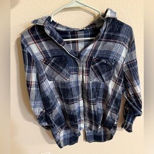 Blue Plaid Button-Up Shirt